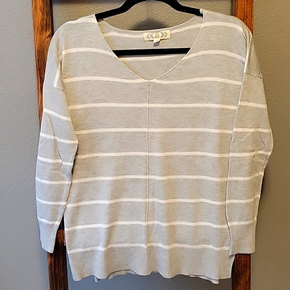 Gray/White Striped Sweater